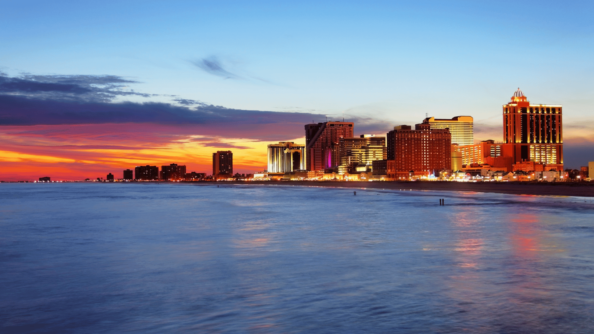 Beautiful casino hotel at sunset